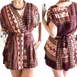 Jaase Multicolour Bohemian Patterned Flowy Short Romper‎ Women’s XS